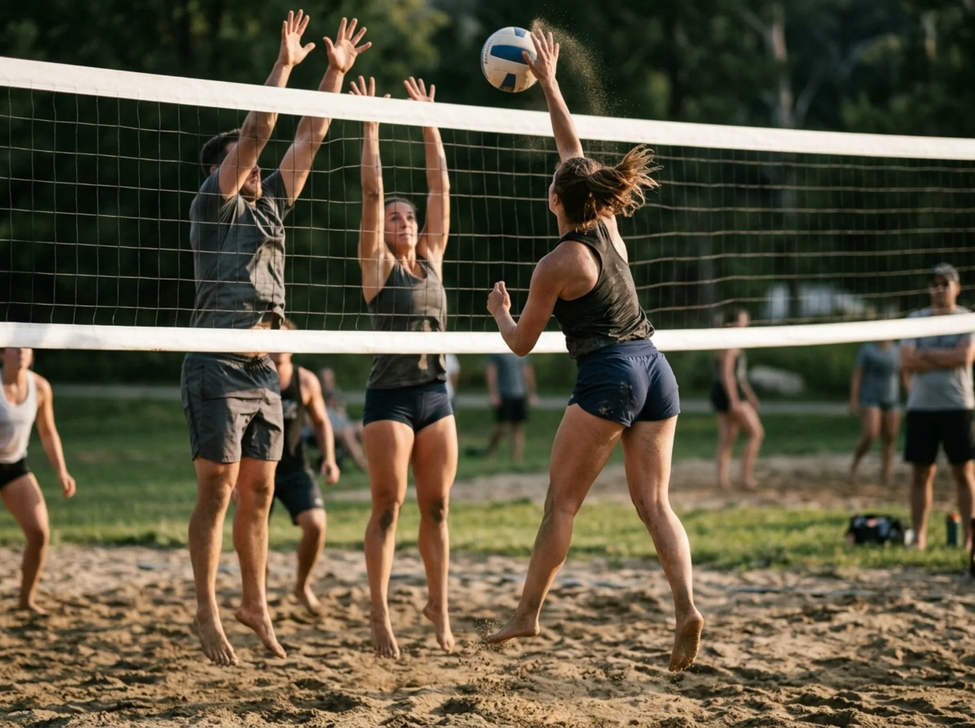 Attacco a rete in un torneo misto di green volley